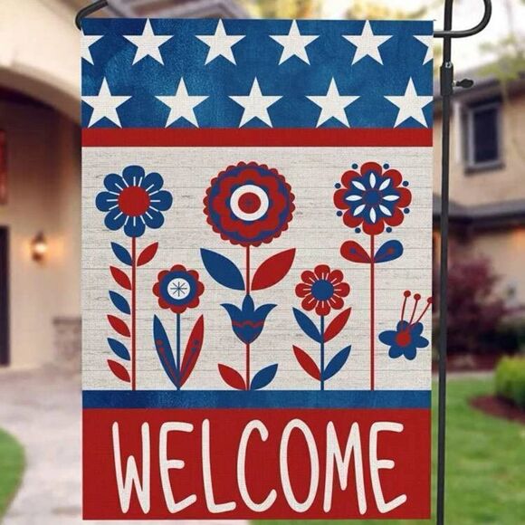 Welcome Floral Patriotic Garden Flag - Picture 3 of 6